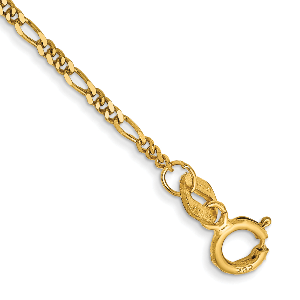 14K 10 inch 1.25mm Flat Figaro with Spring Ring Clasp Anklet (PEN7-10)