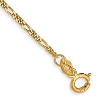 14K 1.25mm Yellow Gold Flat Figaro Bracelet with Spring Pendant Ring Pendant, 7" view 1