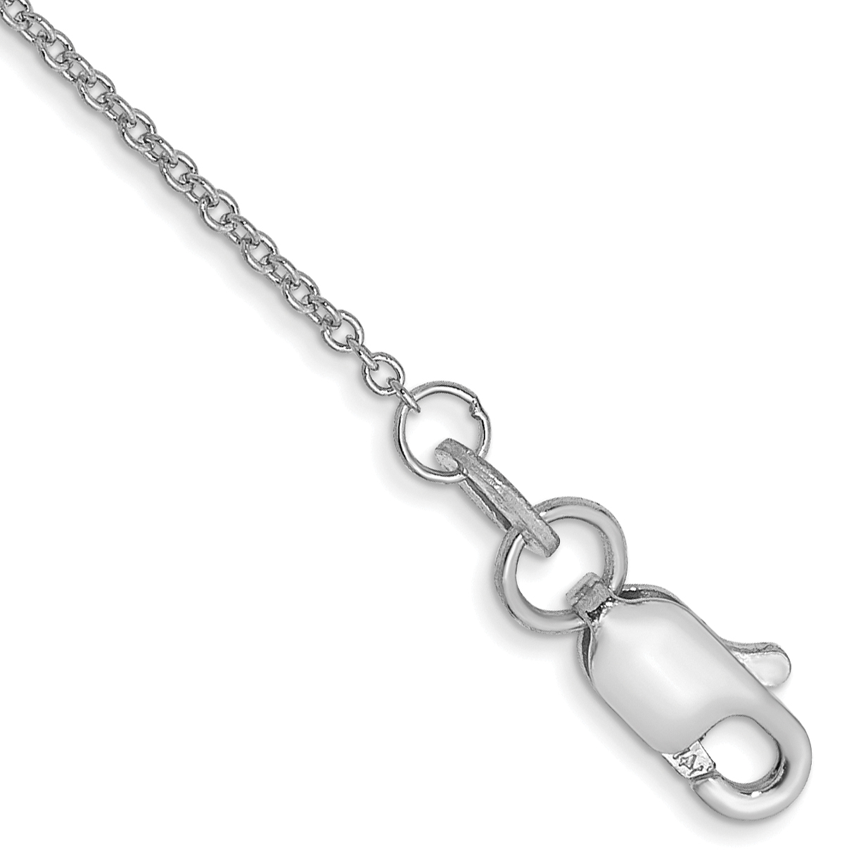 14K White Gold 10 inch 1mm Round Open Link Cable with Lobster Clasp Anklet (PEN74-10)