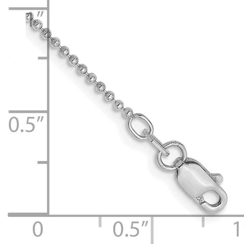 14K White Gold 9 inch 1.2mm Diamond-cut Beaded with Lobter Clasp Anklet