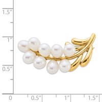 14K Yellow Gold Polished Cluster 5-6mm White Rice Freshwater Cultured Pearl Pin Brooch view 2