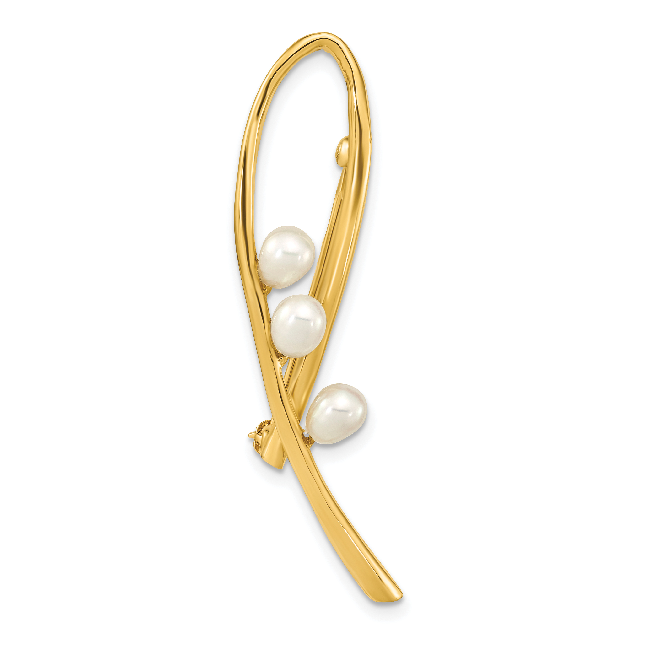 14k 4-5mm White Teardrop Freshwater Cultured Pearl Brooch (PIN185)