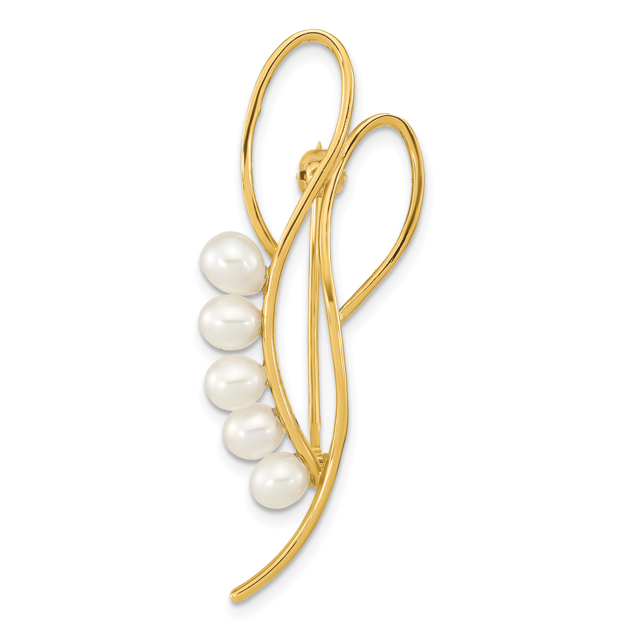 14K Polished Open Loops Accented with 4-5mm White Teardrop Freshwater Cultured Pearls Pin Brooch (PIN186)