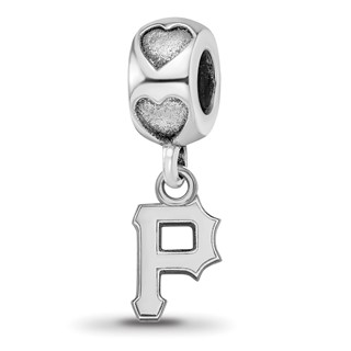 Sterling Silver Rhodium-plated LogoArt Pittsburgh Pirates P on Heart Bead