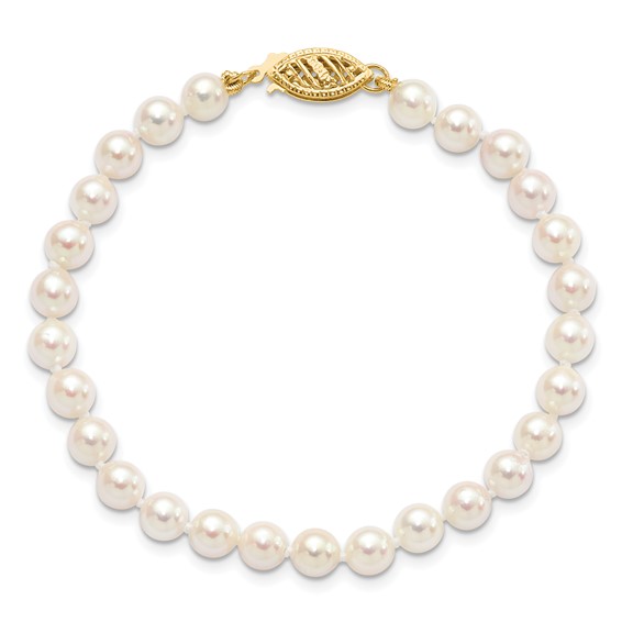 14k Round White Saltwater Akoya AA Quality Cultured Pearl Bracelets