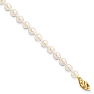14k Round White Saltwater Akoya AA Quality Cultured Pearl Bracelets