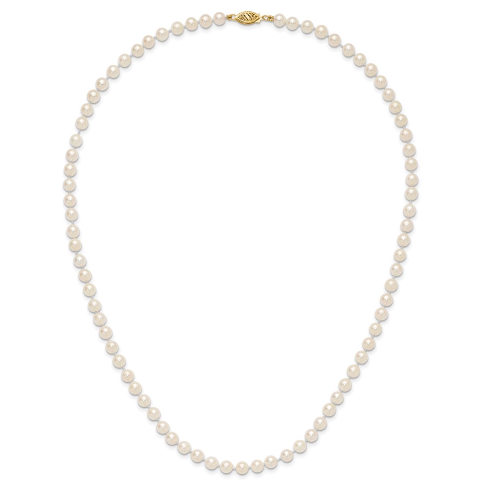 14k 5-6mm White Round Akoya Saltwater Cultured Pearl 20 inch Necklace (PL50A-20)