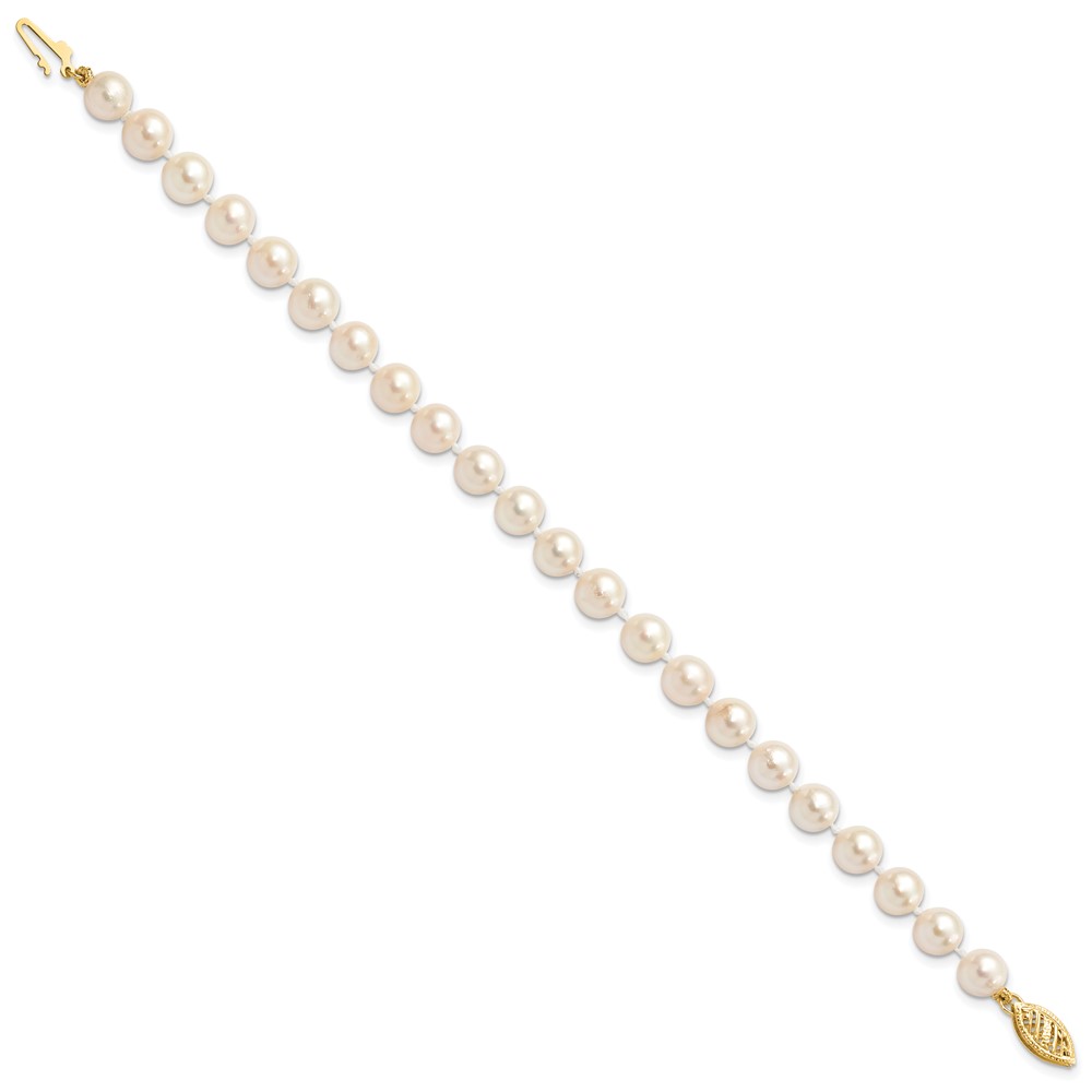 14k 6-7mm White Round Akoya Saltwater Cultured Pearl 7 inch Bracelet (PL60A-7)