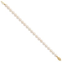 14K Yellow Gold 6-7mm White Round Akoya Saltwater Cultured Pearl Bracelet, 7" view 2