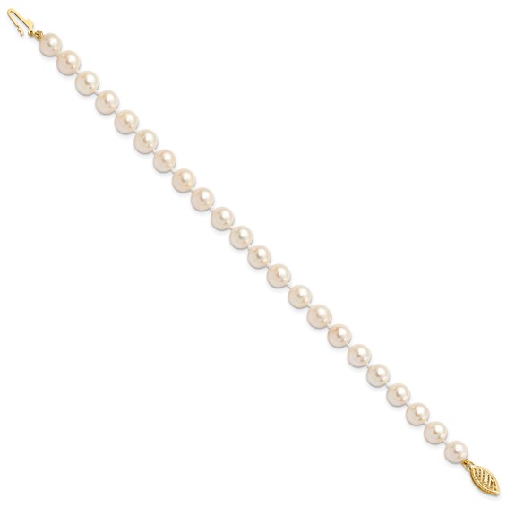14k 6-7mm White Round Saltwater Akoya Cultured Pearl 8 inch Bracelet
