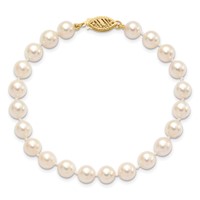 14K Yellow Gold 6-7mm White Round Akoya Saltwater Cultured Pearl Bracelet, 7" view 3
