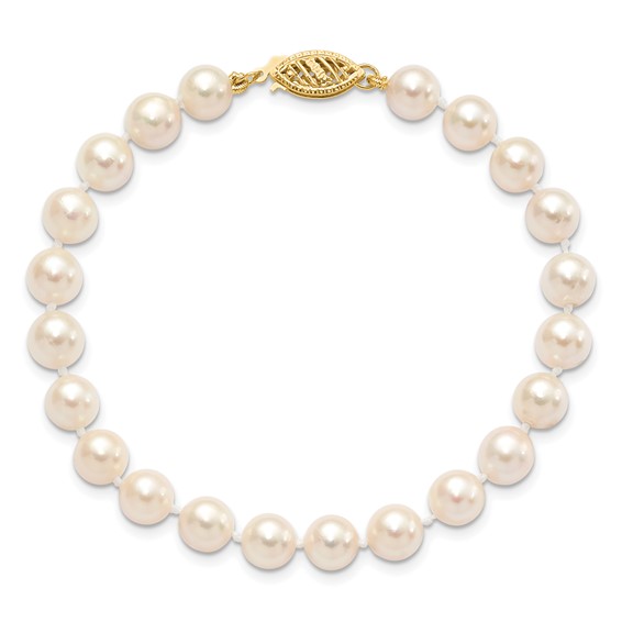 14k 6-7mm White Round Saltwater Akoya Cultured Pearl 8 inch Bracelet