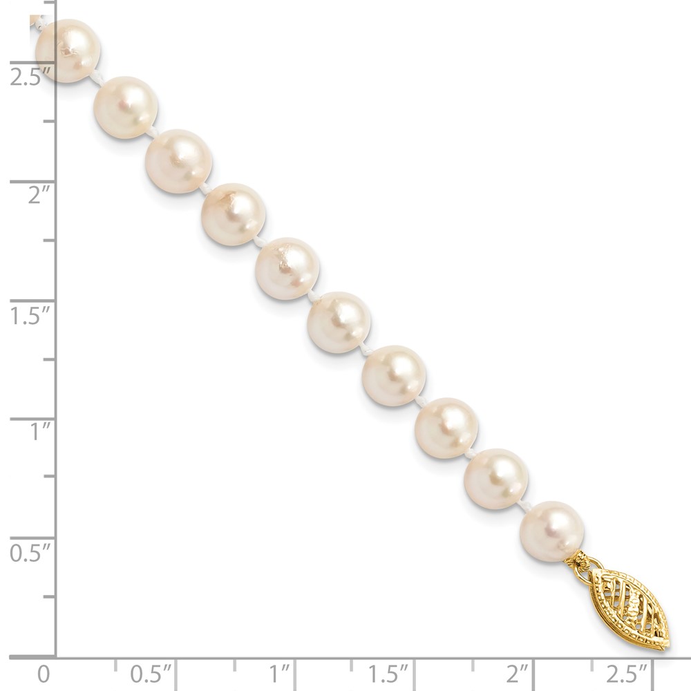 14k 6-7mm White Round Akoya Saltwater Cultured Pearl 7 inch Bracelet (PL60A-7)