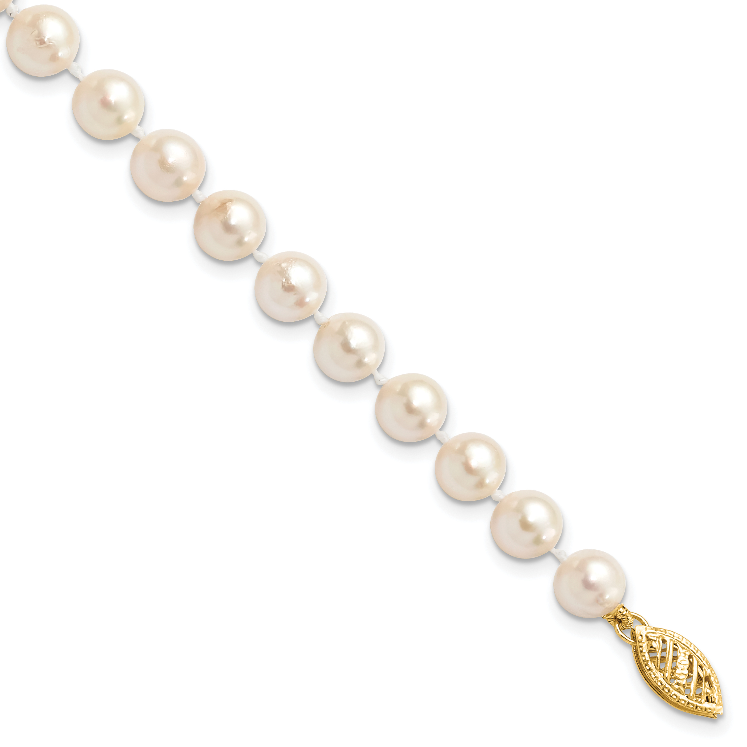 14k 6-7mm White Round Akoya Saltwater Cultured Pearl 7 inch Bracelet (PL60A-7)