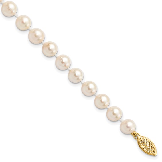 14k 6-7mm White Round Saltwater Akoya Cultured Pearl 8 inch Bracelet