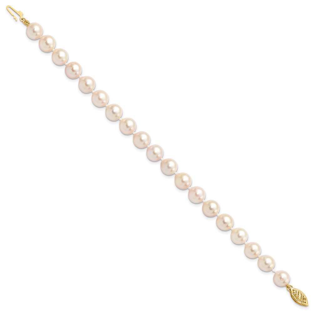 14k 7-8mm White Round Akoya Saltwater Cultured Pearl 7 inch Bracelet (PL70A-7)