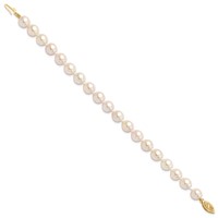 14K Yellow Gold 7-8mm White Round Akoya Saltwater Cultured Pearl Bracelet, 7" view 2