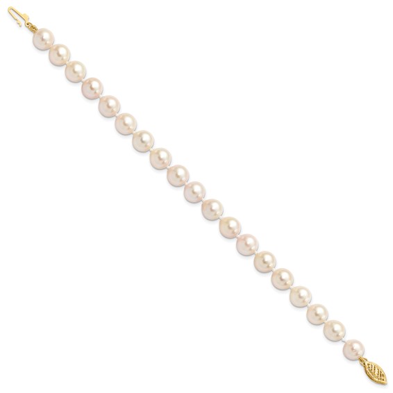 14k 7-8mm White Round Saltwater Akoya Cultured Pearl 8 inch Bracelet
