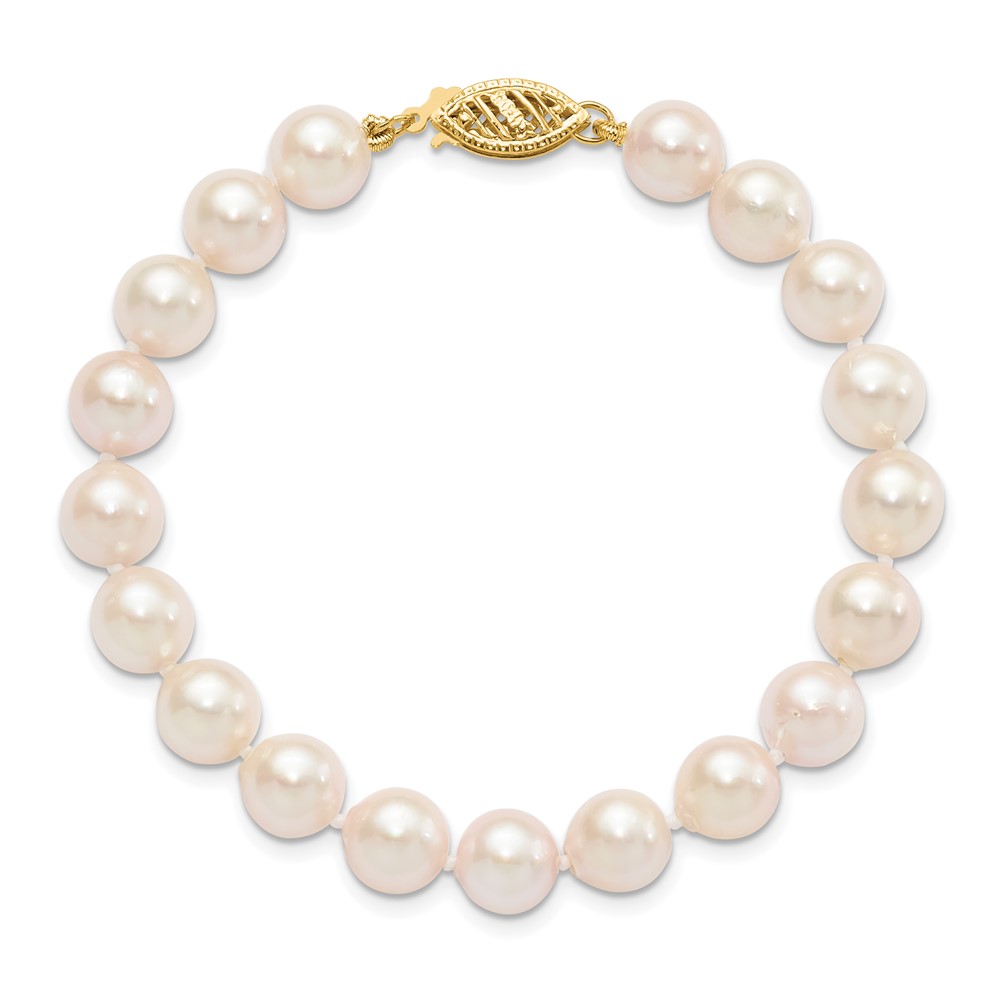 14k 7-8mm White Round Akoya Saltwater Cultured Pearl 7 inch Bracelet (PL70A-7)