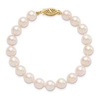 14K Yellow Gold 7-8mm White Round Akoya Saltwater Cultured Pearl Bracelet, 7" view 3