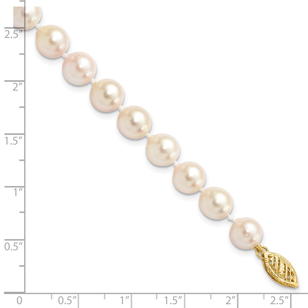 14k 7-8mm White Round Akoya Saltwater Cultured Pearl 7 inch Bracelet (PL70A-7)