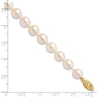 14K Yellow Gold 7-8mm White Round Akoya Saltwater Cultured Pearl Bracelet, 7" view 4