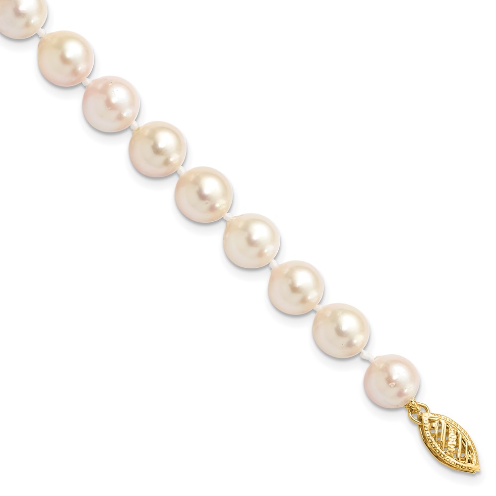 14k 7-8mm White Round Akoya Saltwater Cultured Pearl 7 inch Bracelet (PL70A-7)
