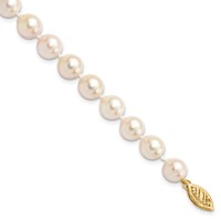14K Yellow Gold 7-8mm White Round Akoya Saltwater Cultured Pearl Bracelet, 7" view 1