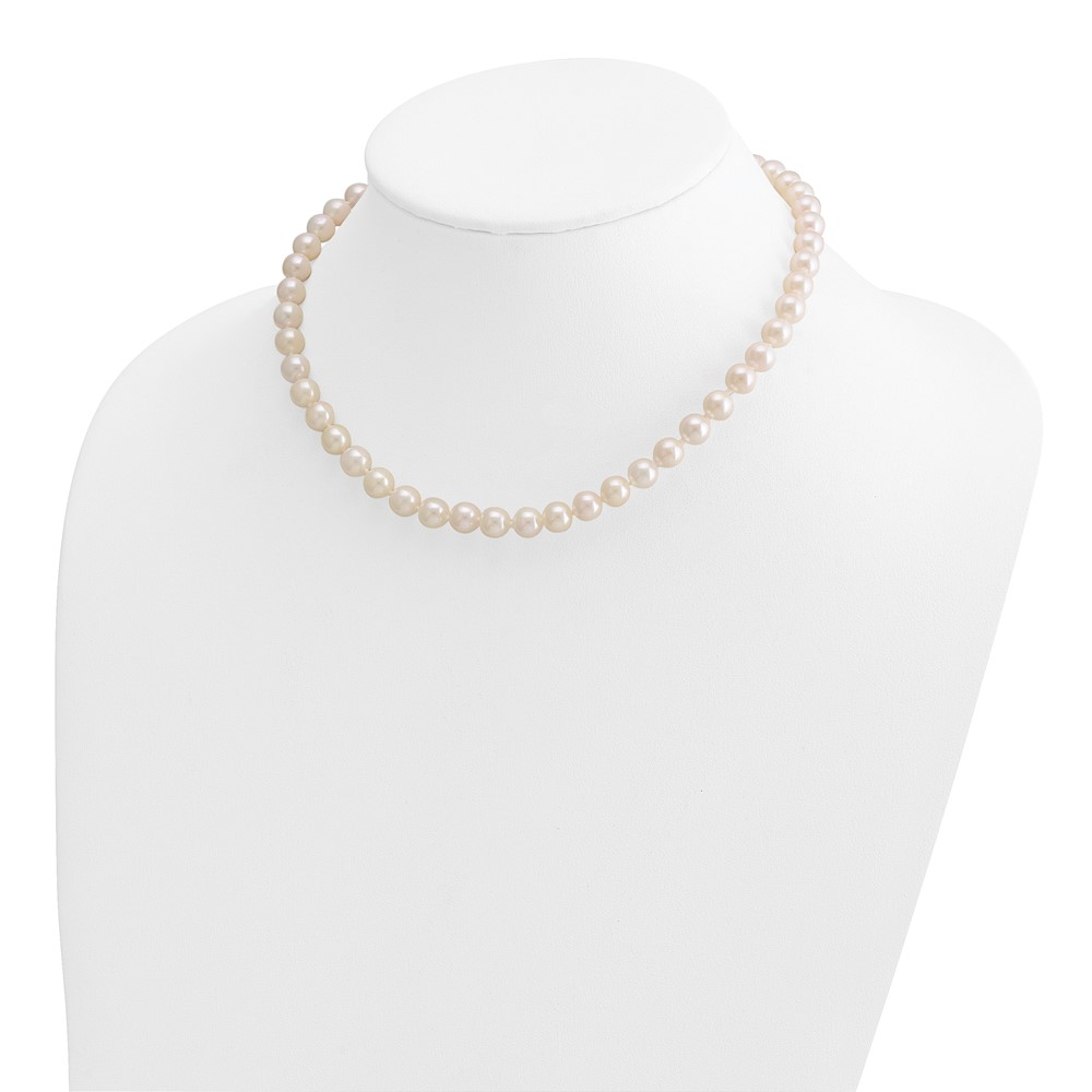 14k 7-8mm White Round Akoya Saltwater Cultured Pearl 16 inch Necklace (PL70A-16)