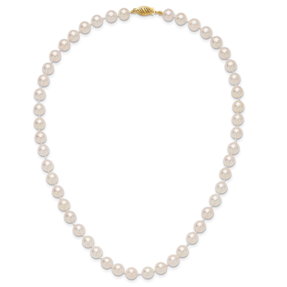 14k 7-8mm White Round Akoya Saltwater Cultured Pearl 16 inch Necklace (PL70A-16)