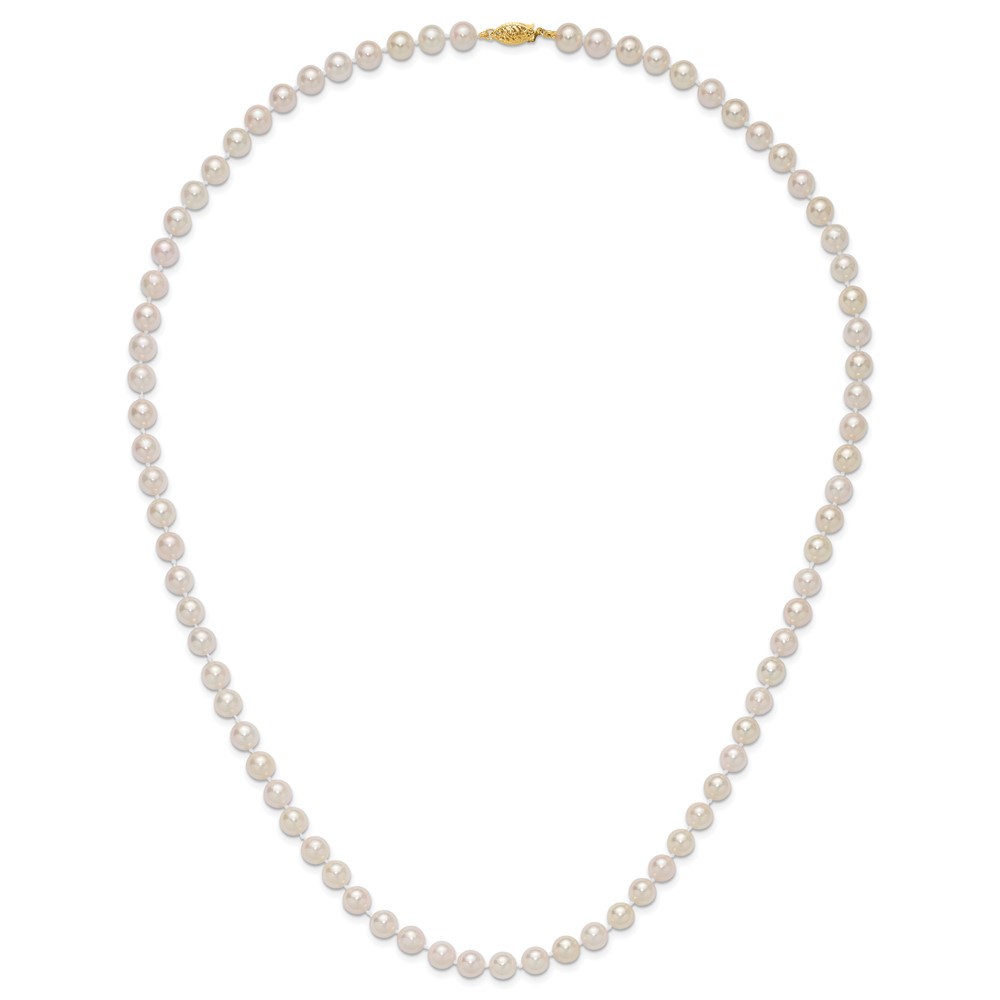14k 7-8mm White Round Akoya Saltwater Cultured Pearl 24 inch Necklace (PL70AA-24)