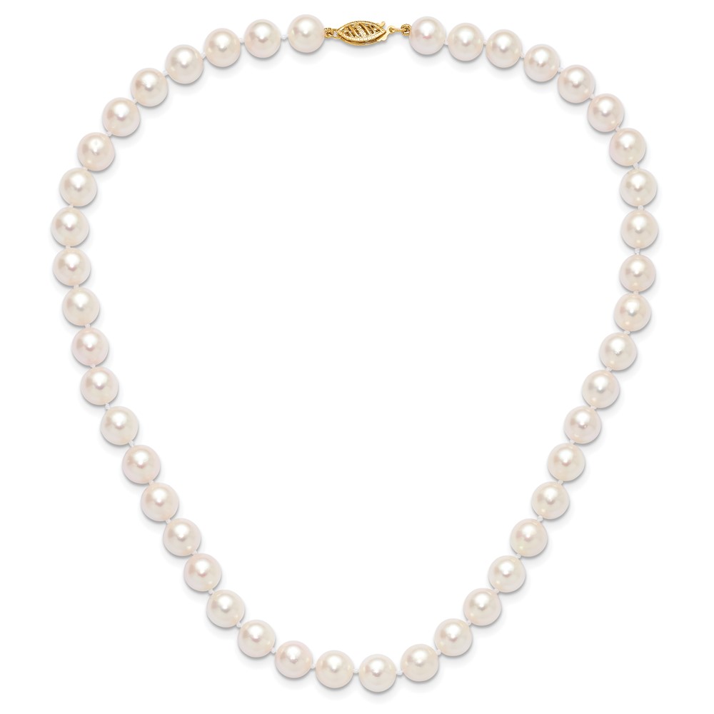 14k 8-9mm White Round Akoya Saltwater Cultured Pearl 16 inch Necklace (PL80AA-16)