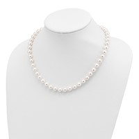 14K Yellow Gold 8-9mm White Round Akoya Saltwater Cultured Pearl Necklace, 18" view 2