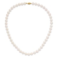 14K Yellow Gold 8-9mm White Round Akoya Saltwater Cultured Pearl Necklace, 18" view 3
