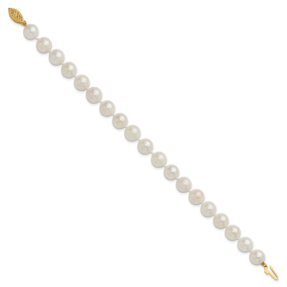 14k 8-9mm White Round Saltwater Akoya Cultured Pearl 8 inch Bracelet