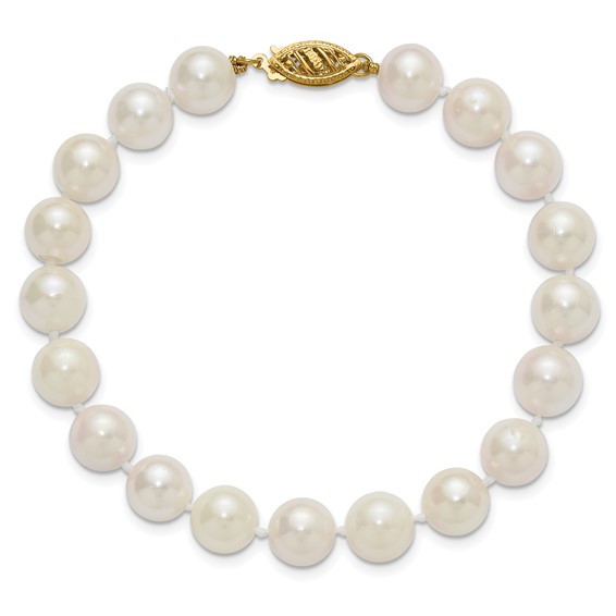 14k 8-9mm White Round Saltwater Akoya Cultured Pearl 8 inch Bracelet