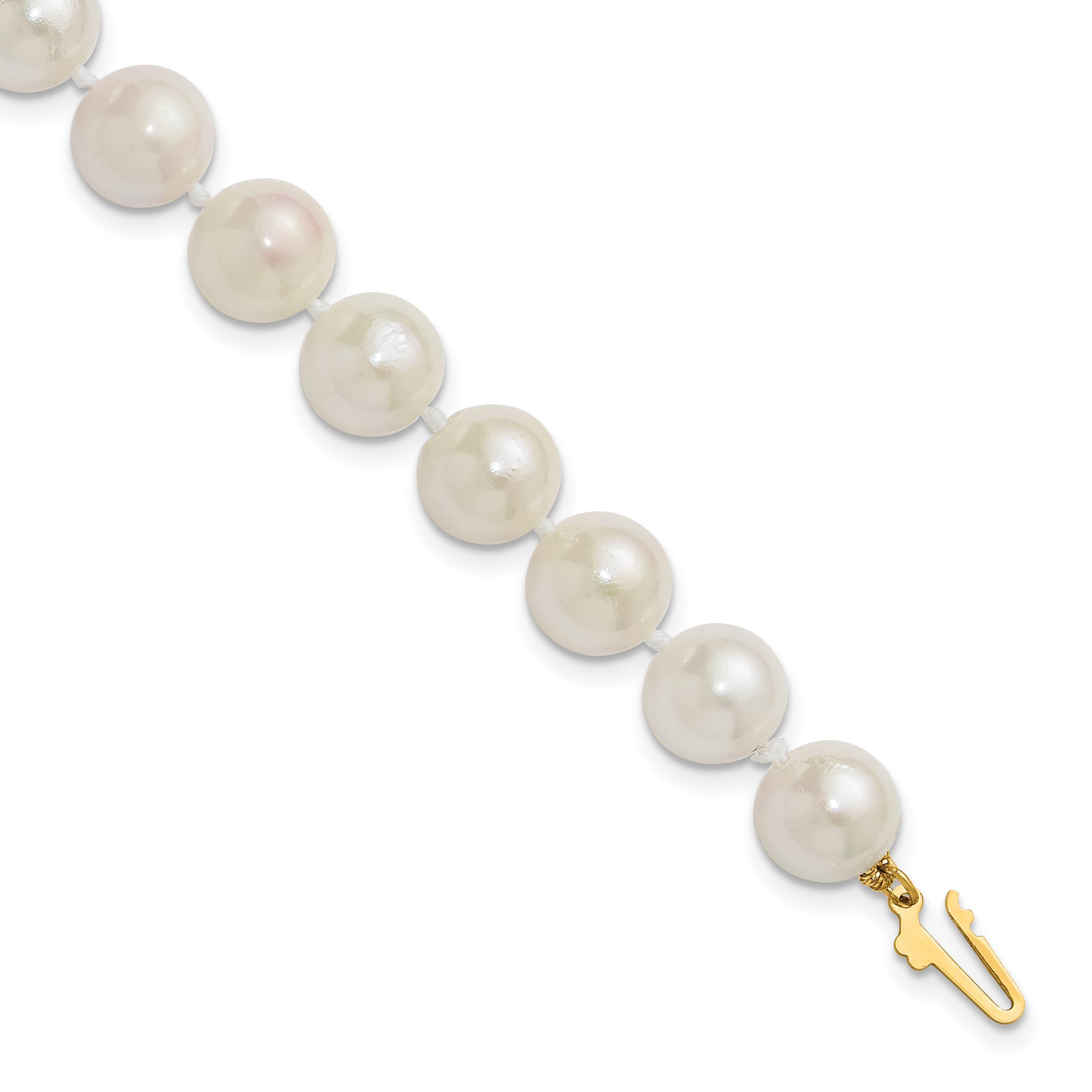 14k 8-9mm White Round Akoya Saltwater Cultured Pearl 7 inch Bracelet (PL80AA-7)