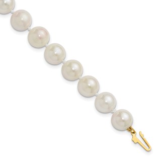 14k 8-9mm White Round Saltwater Akoya Cultured Pearl 8 inch Bracelet