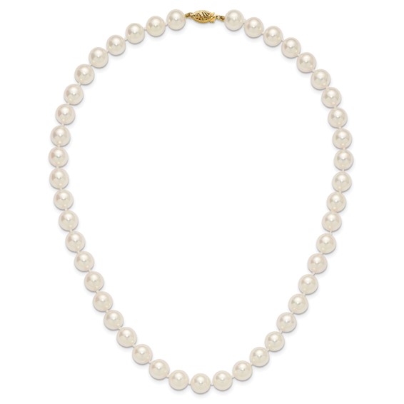 14k Polished 9-10mm Round White Akoya Saltwater Cultured Pearl 18 inch Necklace