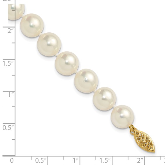 14k Polished 9-10mm Round White Akoya Saltwater Cultured Pearl 7 inch Bracelet