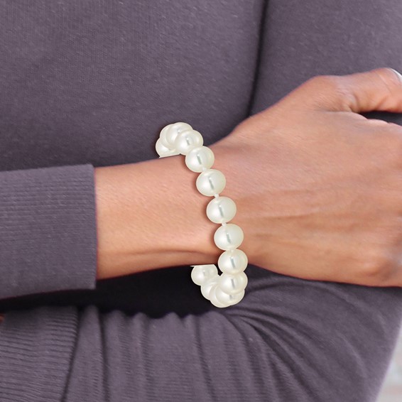 14k Polished 9-10mm Round White Akoya Saltwater Cultured Pearl 7 inch Bracelet