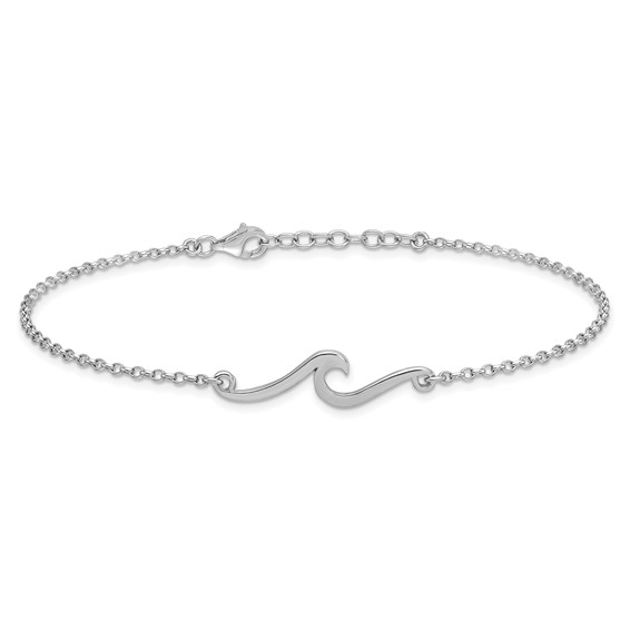 Sterling Silver Rhodium-plated Wave 9 inch Plus 1 inch Extender - Total 10 inch Anklet