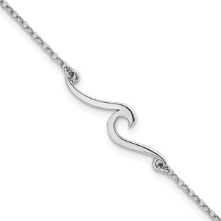 Sterling Silver Rhodium-plated Wave 9 inch Plus 1 inch Extender - Total 10 inch Anklet