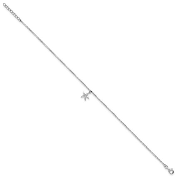 Sterling Silver Rhodium-plated Starfish Charm 9 inch Plus 1 inch Extender - Total 10 inch Anklet