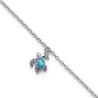 Sterling Silver Rhodium-plated Preciosa Crystal Turtle 9 inch Plus 1 inch Extender - Total 10 inch Anklet