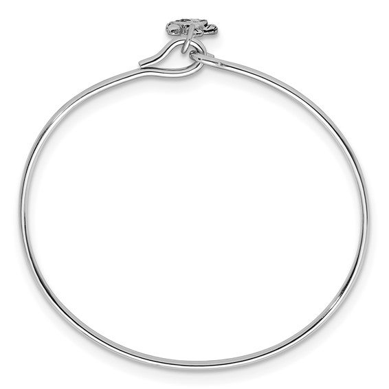 Sterling Silver Rhodium-plated Polished and Antiqued Thin Dangle Blue Crystal Turtle Hook Bangle