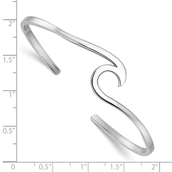Sterling Silver Rhodium-plated Polished Wave Bangle