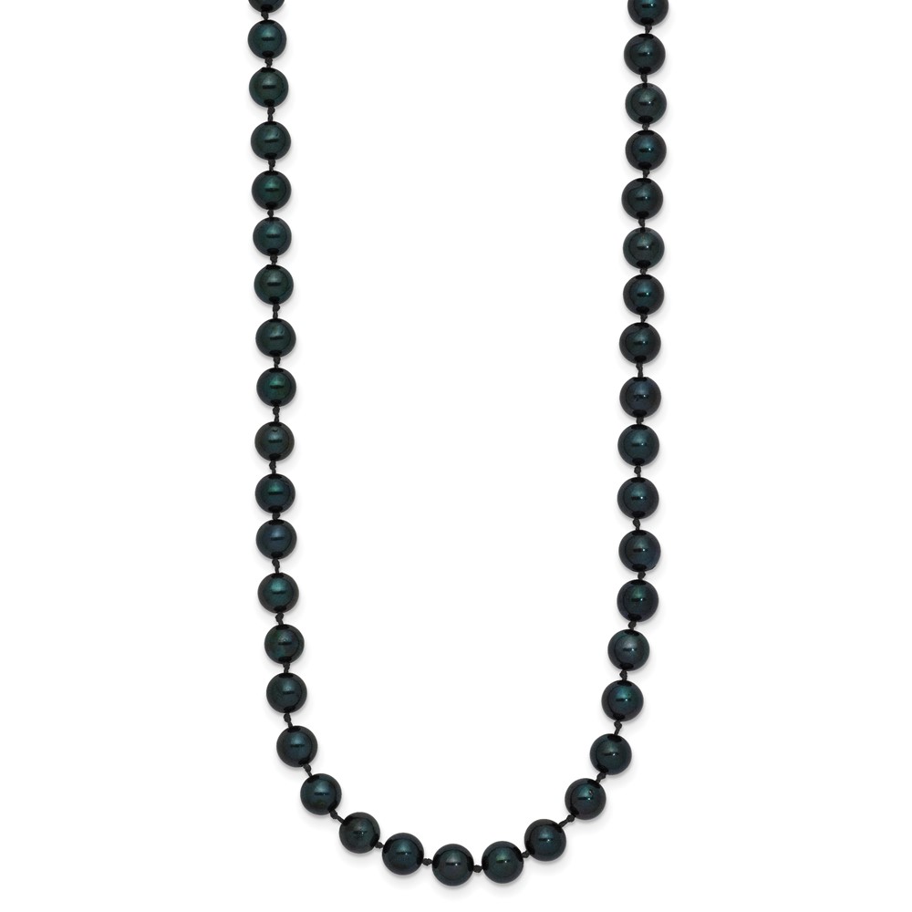 14k White Gold 5-6mm Black Round Akoya Saltwater Cultured Pearl 20 inch Necklace (PLB50-20)