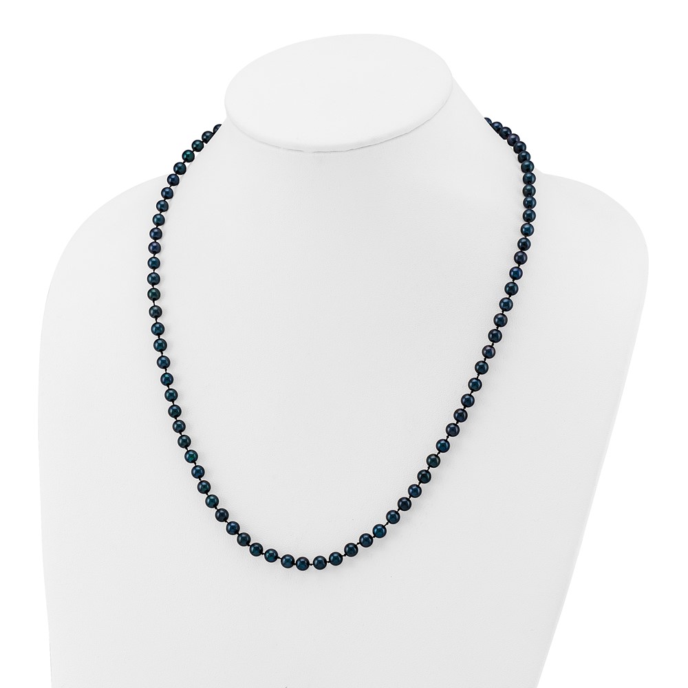 14k White Gold 5-6mm Black Round Akoya Saltwater Cultured Pearl 20 inch Necklace (PLB50-20)