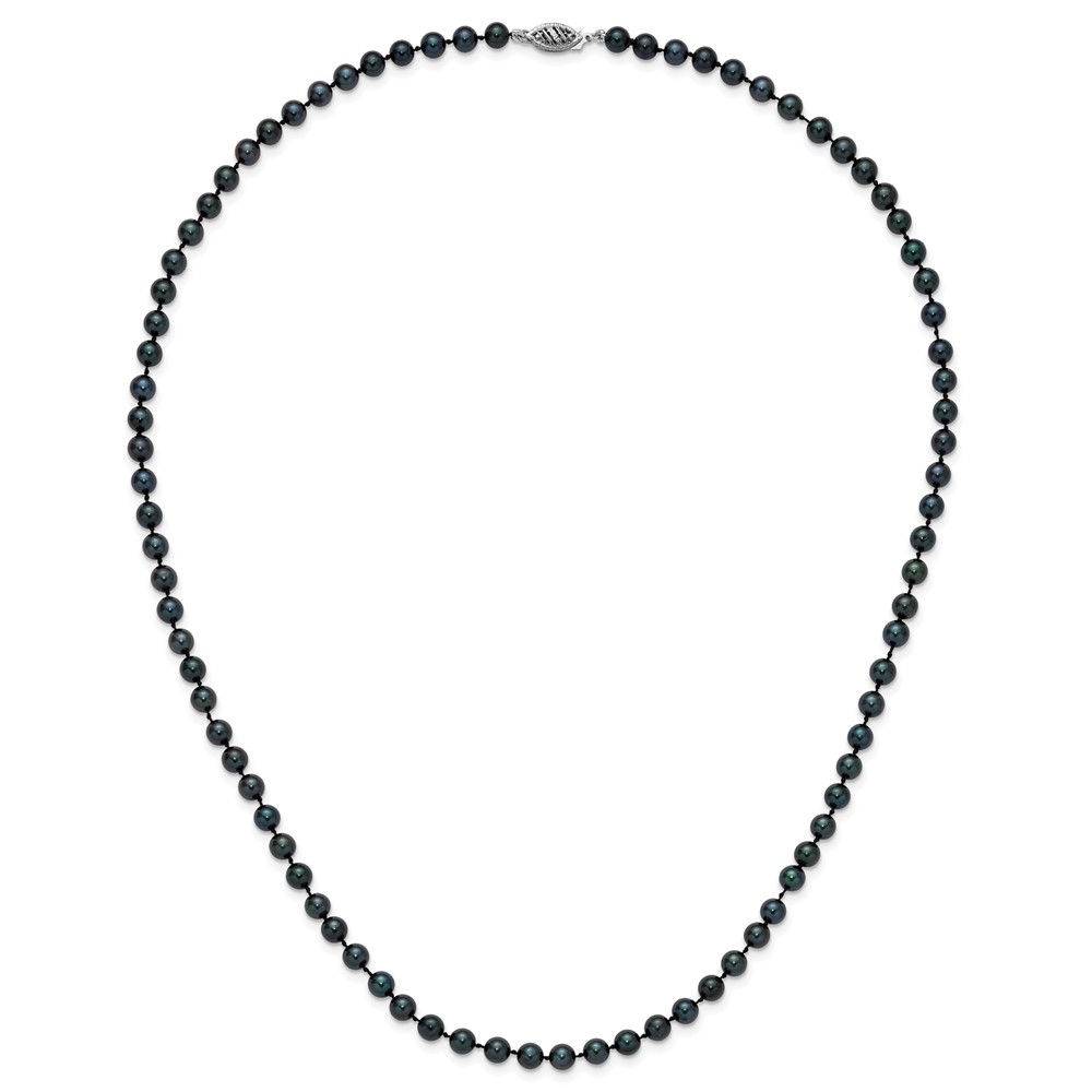 14k White Gold 5-6mm Black Round Akoya Saltwater Cultured Pearl 20 inch Necklace (PLB50-20)